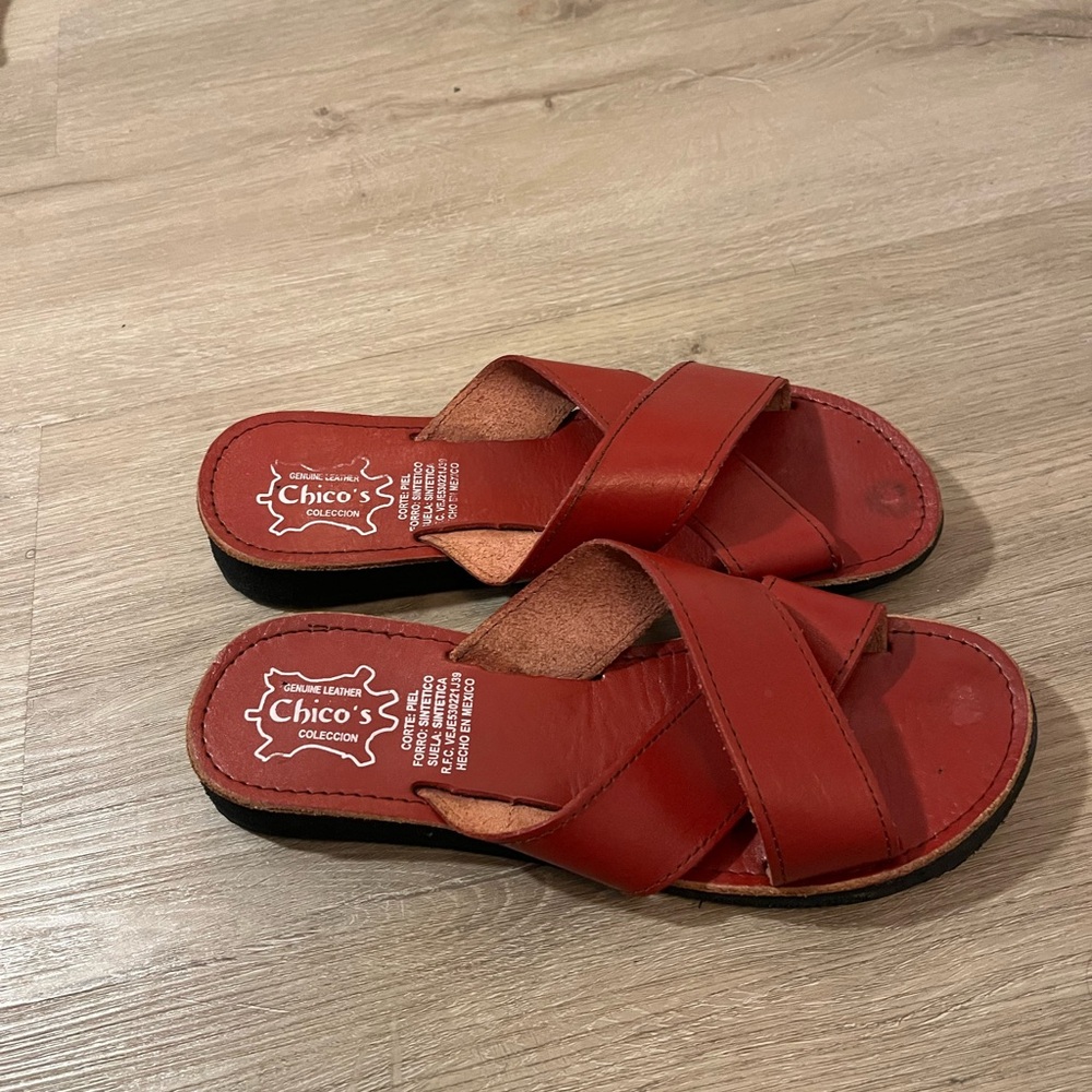 Chico's Red Leather Crisscross Slip-On Sandals